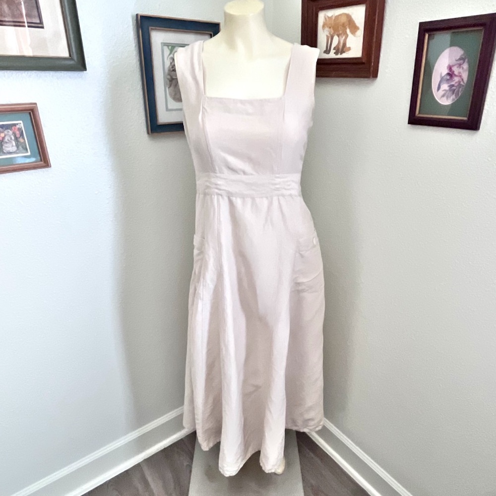 Vintage 90's The Limited Linen Silk Blend Midi Dress Square Neck Pockets - Picture 12 of 13